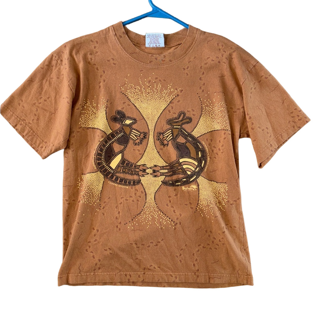 Vintage Balaru Designs Australia Lorni Hyland Aboriginal Art Kangaroo Tee XS